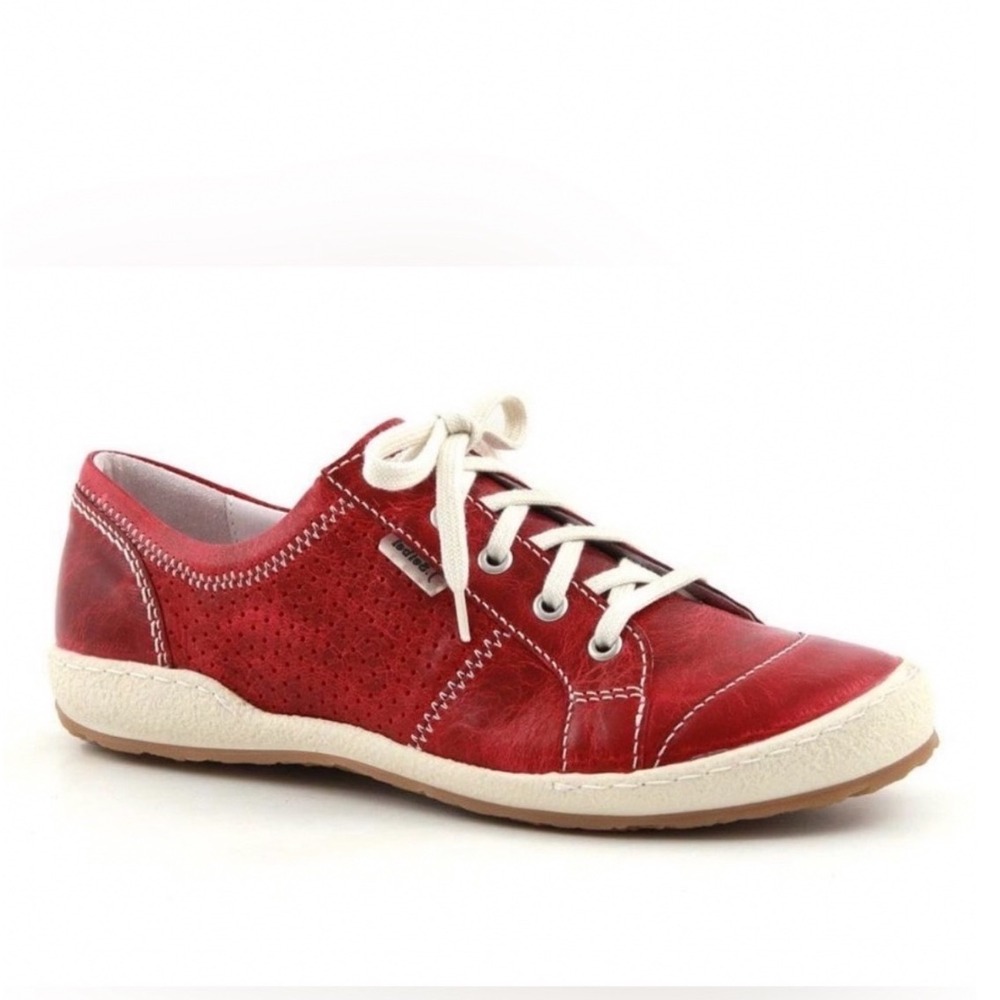 Josef Seibel Caspian Sneaker Women 39 8-8.5 Red Good Leather Lace Up Comfort